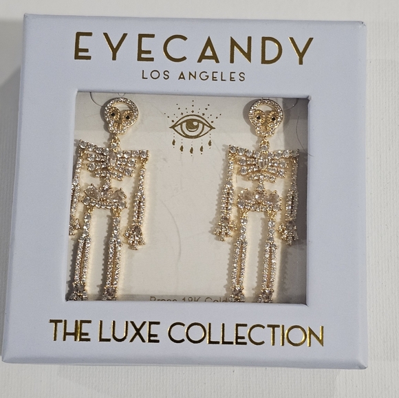 EYECANDY LA Gold Skeleton Dangle Earrings - Picture 8 of 8
